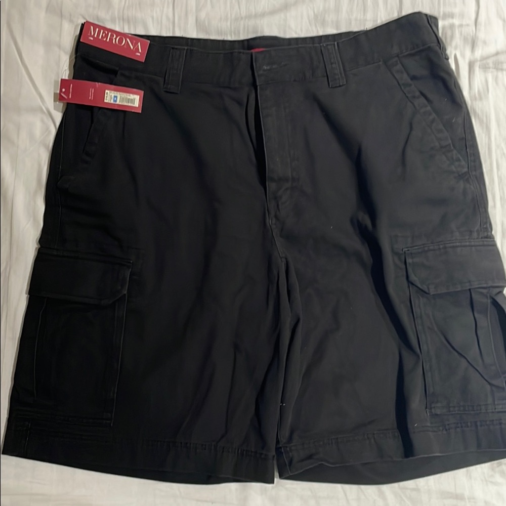 Merona Black Cargo Shorts with Flat Front Design